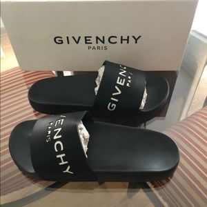 Givenchy Black White Logo Rubber Slides Sandals 41